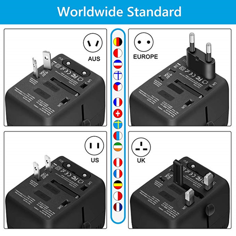 RRRTRADEL Universal Travel Adapter, International Power Adapter, Worldwide Plug Adapter 4 USB Ports-szel, High Speed 5A Wall Charger, All in one AC Socket for USA UK AUS Europe Cella Phone Laptop